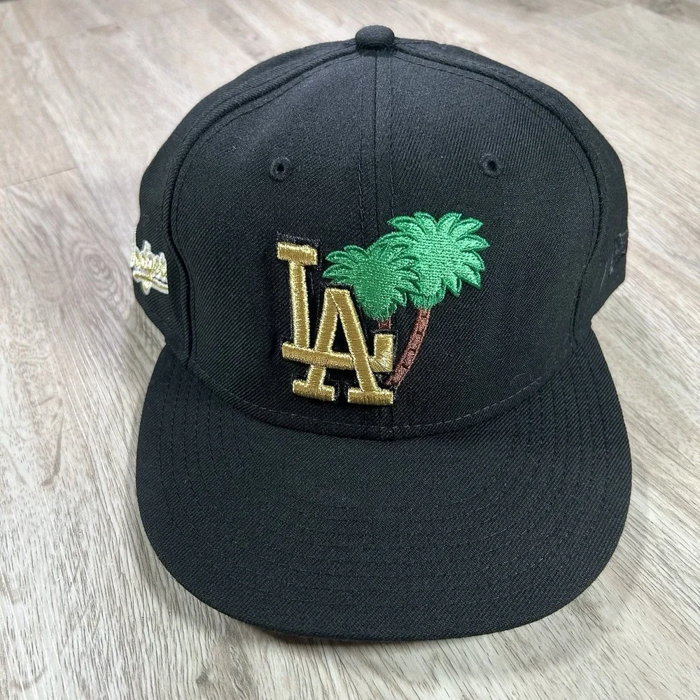 New‎ Era Los Angeles Dodgers Palm Tree Fitted 7 3/4 Hat NWT MLB Black Wool Cap
